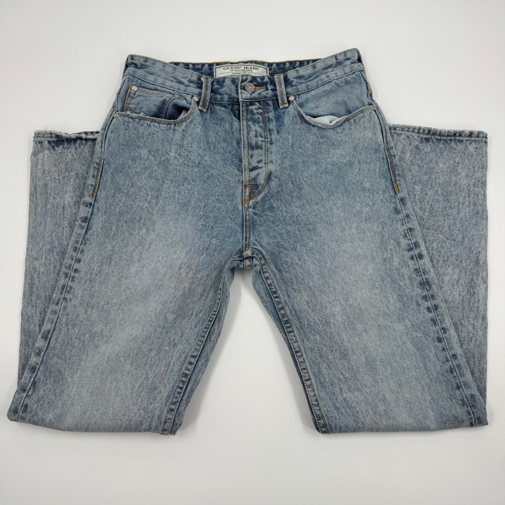 Guess Jeans High Rise Slim Straight Light Acid Wash Mens 30 M73AS1R2IB3